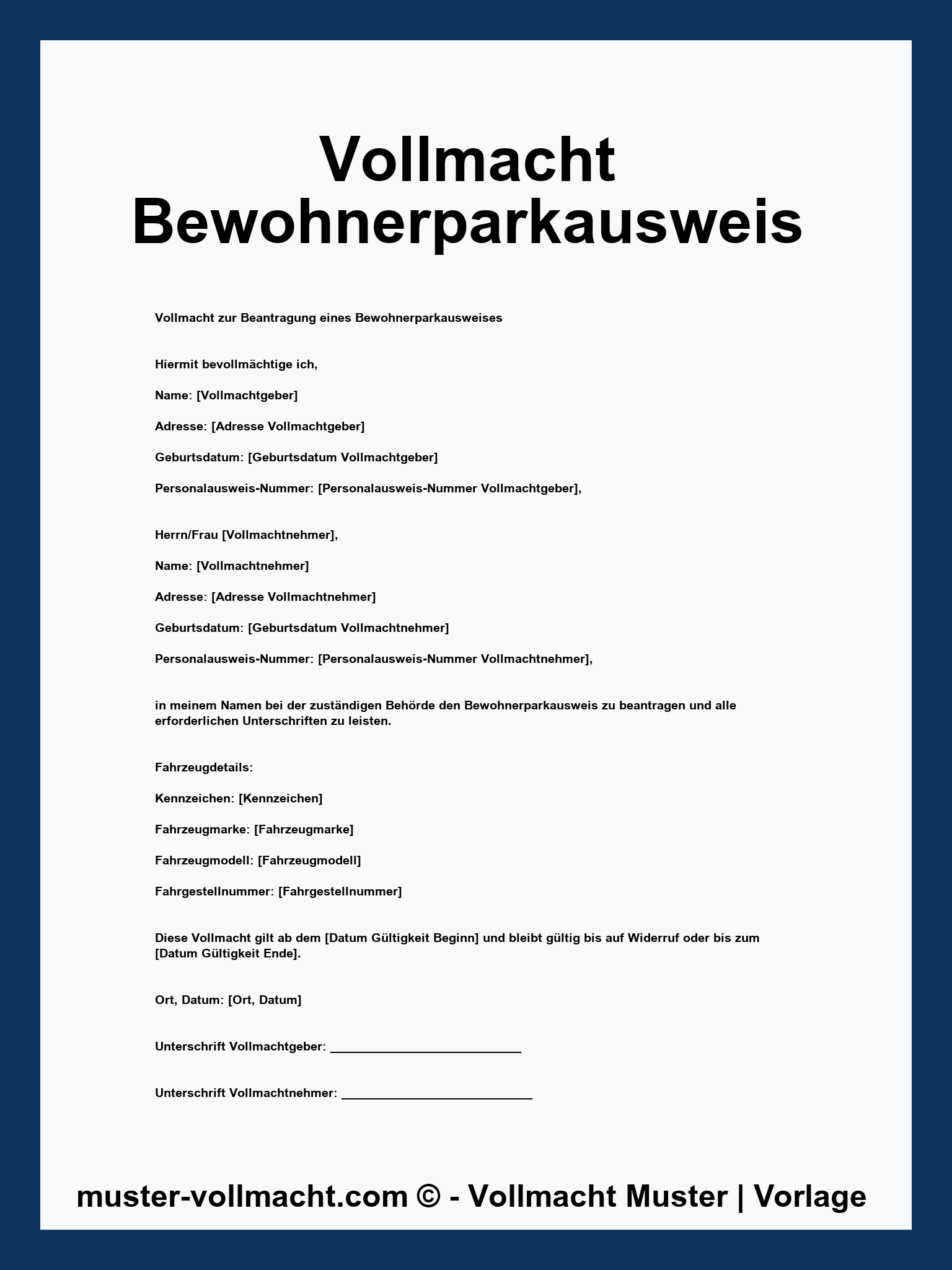 Vollmacht Bewohnerparkausweis Muster - Word - PDF