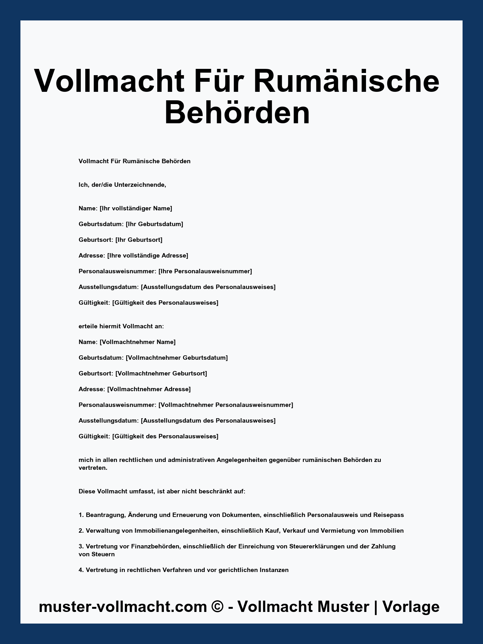 Vollmacht Für Rumänische Behörden - PDF - Word