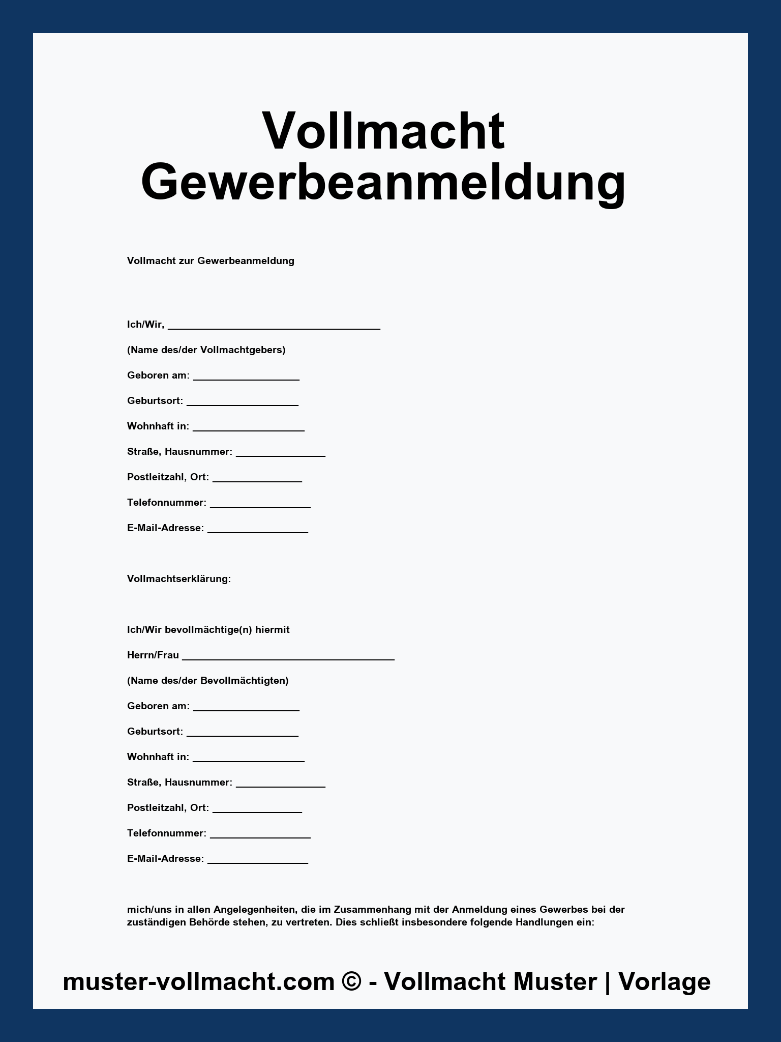 Vollmacht Gewerbeanmeldung - PDF - Word