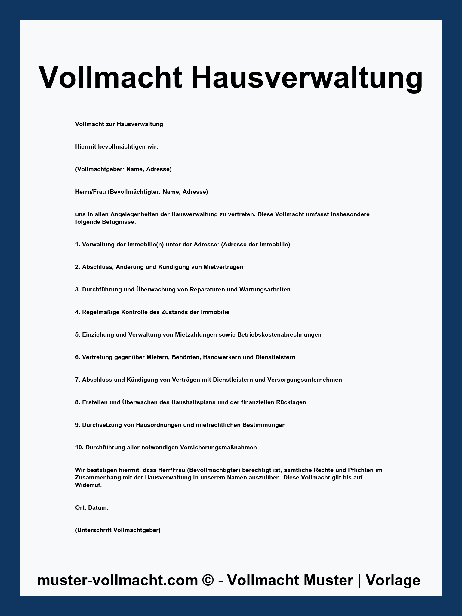 Vollmacht Hausverwaltung - PDF - Word