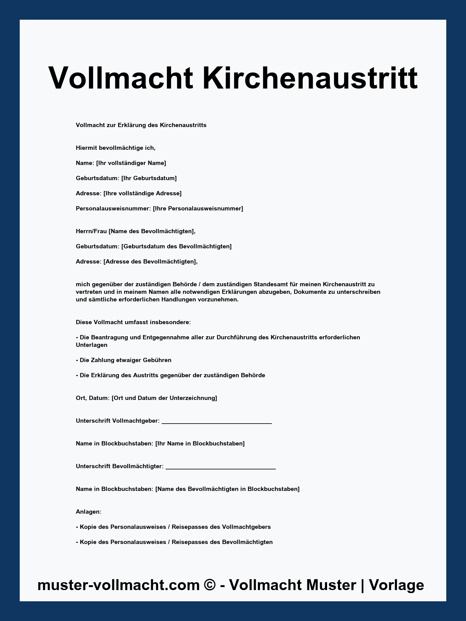 Vollmacht Kirchenaustritt Vorlage - Word - PDF