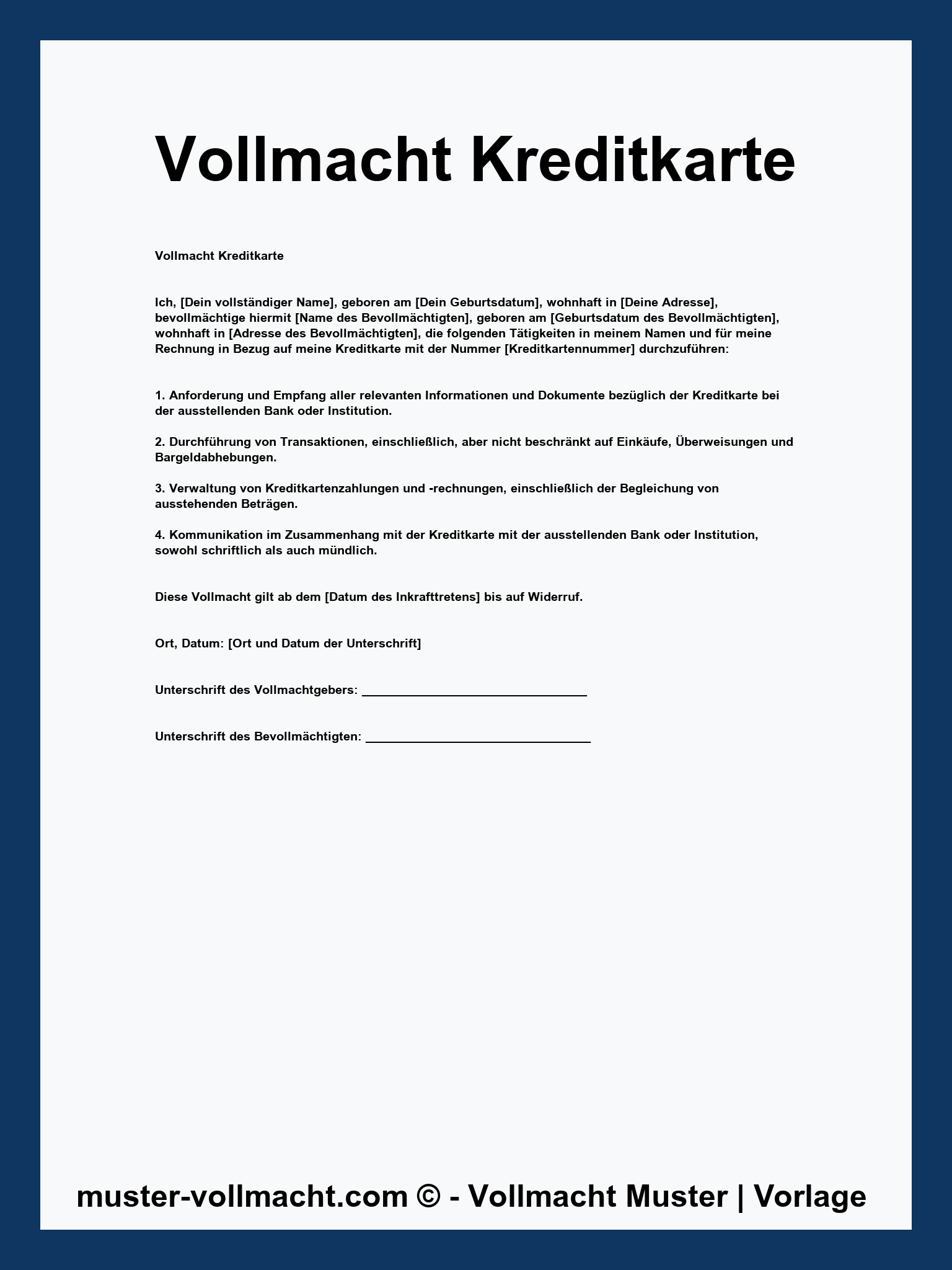 Vollmacht Kreditkarte Vorlage - PDF - Word