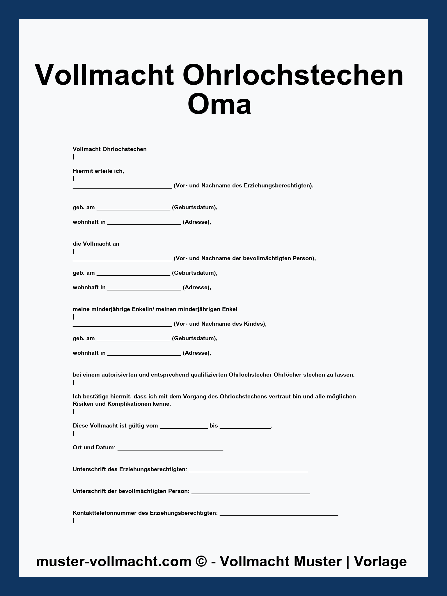Vollmacht Ohrlochstechen Oma - PDF - Word