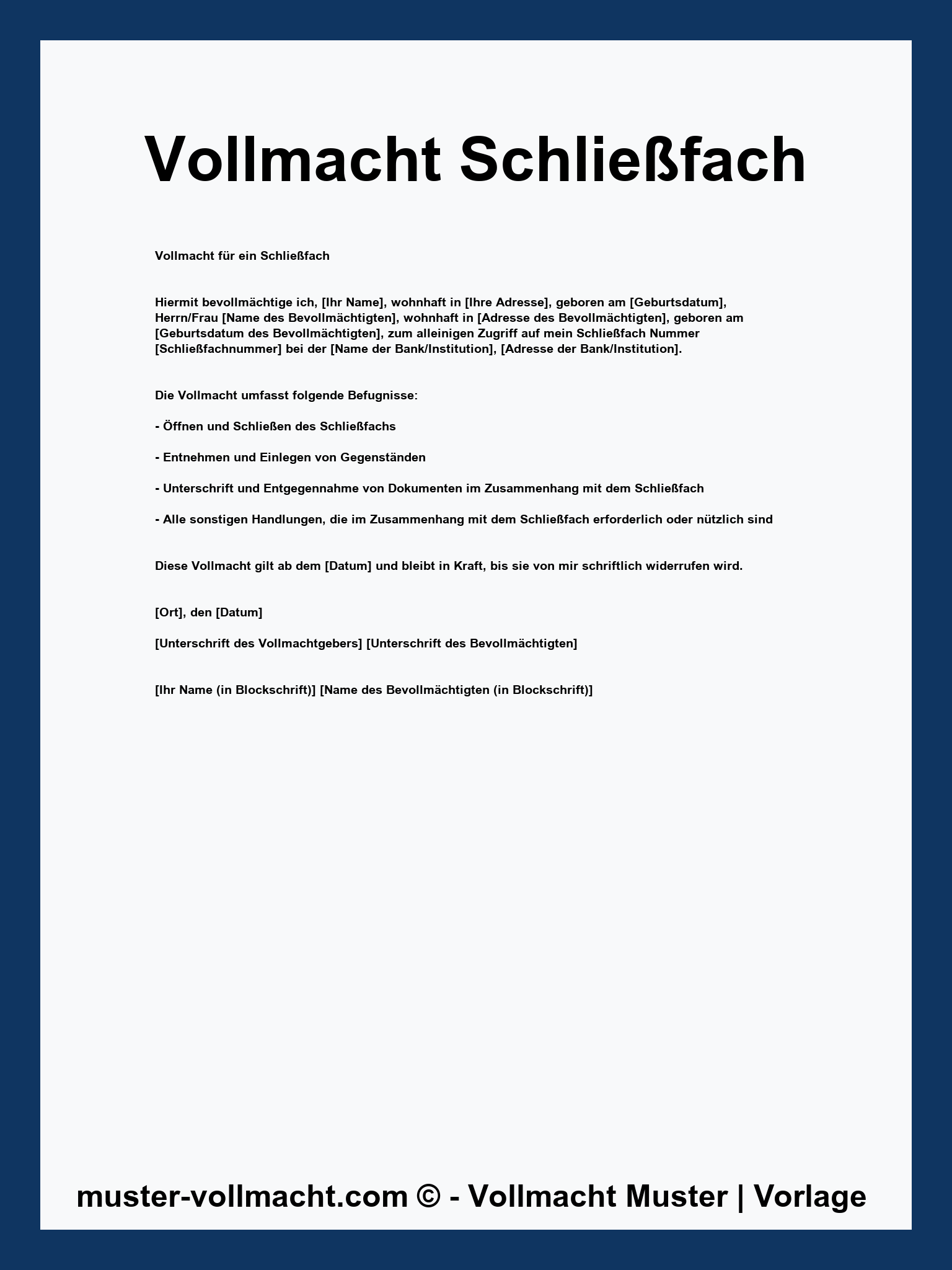 Vollmacht Schließfach Vorlage - PDF - Word