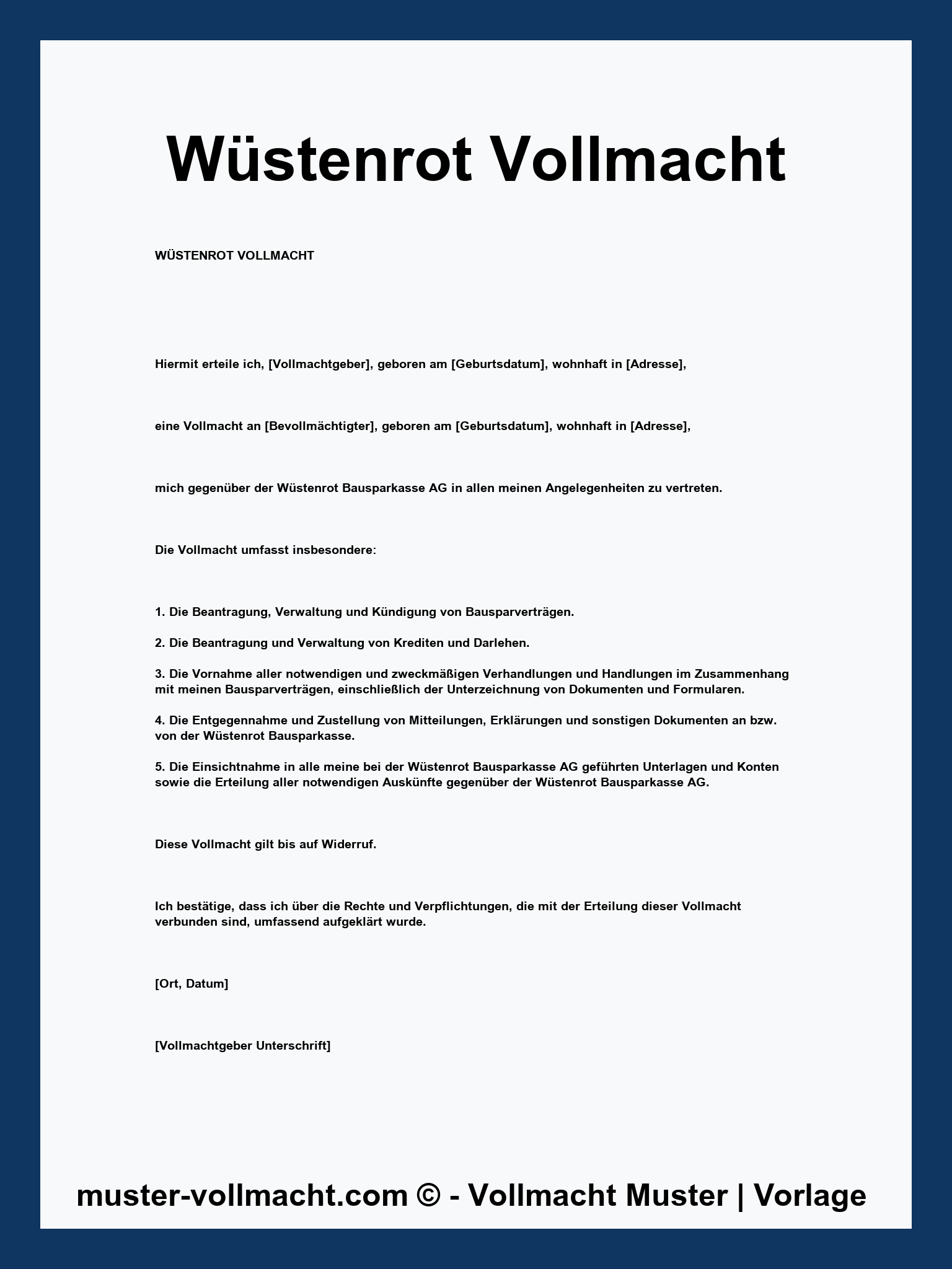 Wüstenrot Vollmacht - PDF - Word
